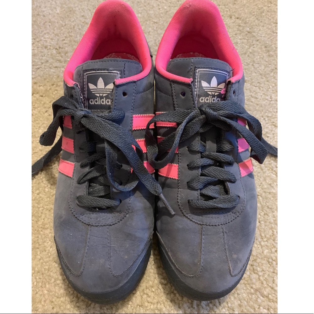 Pink and grey adidas Samoa shoes